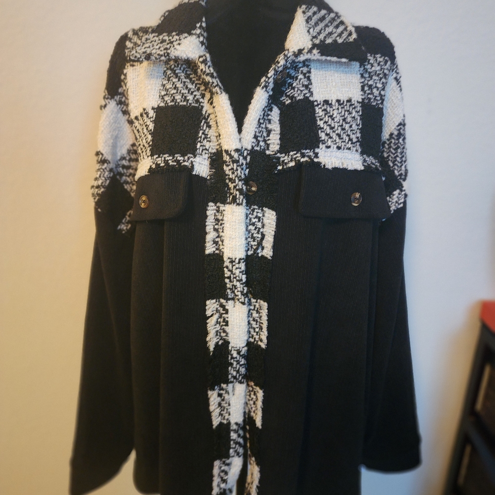 White Birch Black and White Checkered Plaid Shacket